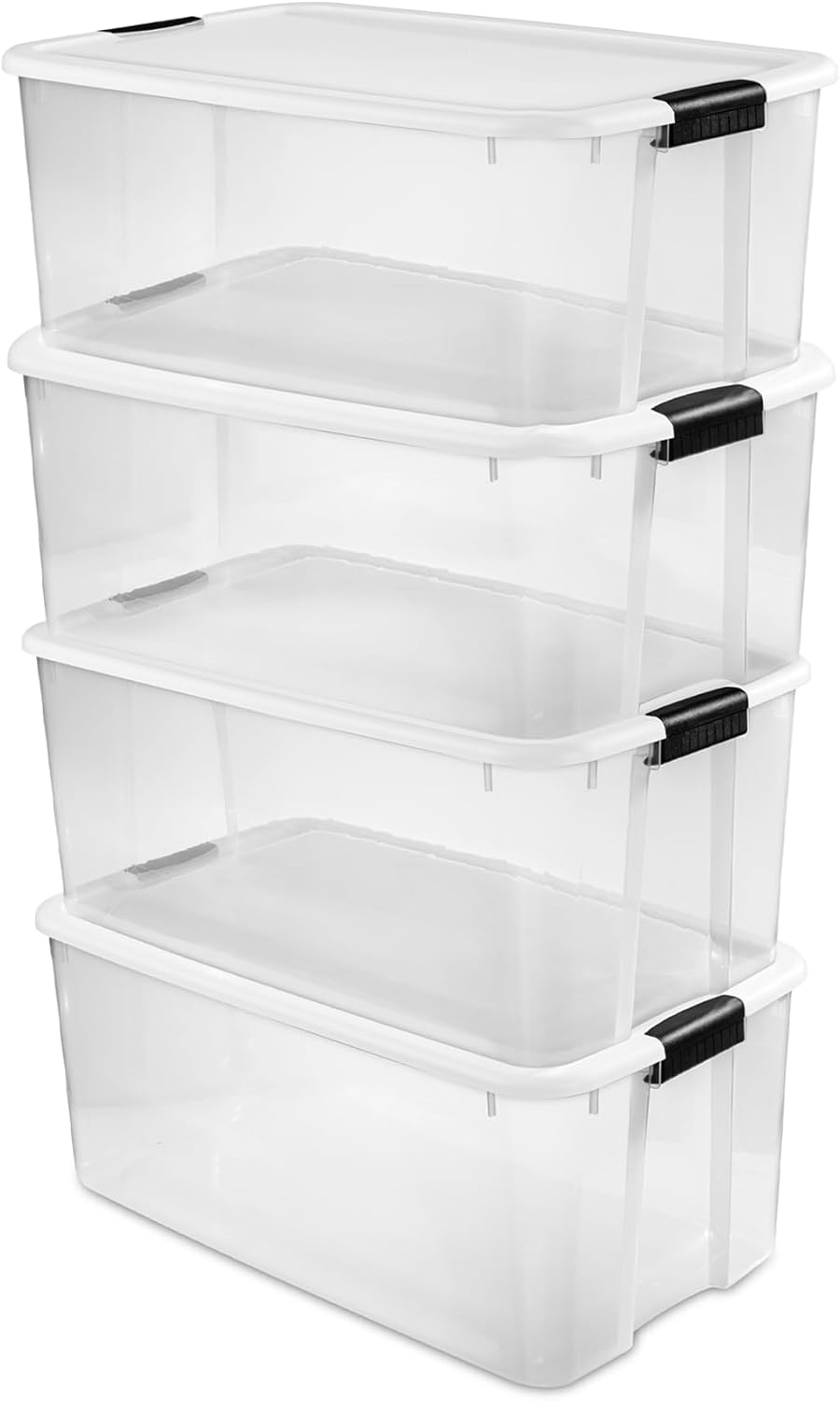 Sterilite 6-Pack Stackable Storage Bin with Lid, Clear Plastic Design, 30 Quart