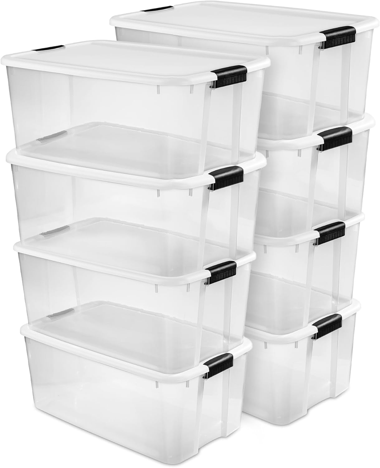 Sterilite 6-Pack Stackable Storage Bin with Lid, Clear Plastic Design, 30 Quart
