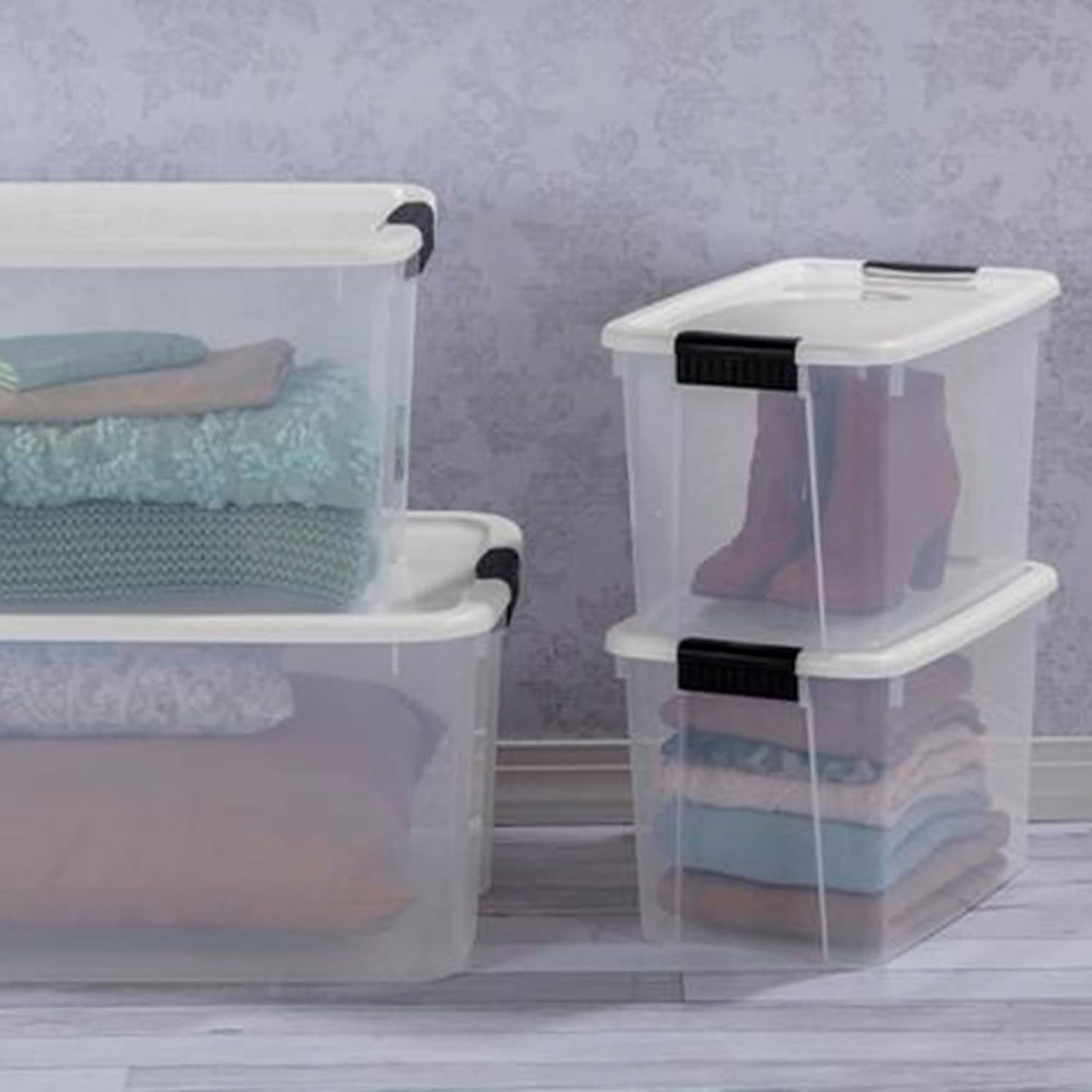 Sterilite 6-Pack Stackable Storage Bin with Lid, Clear Plastic Design, 30 Quart