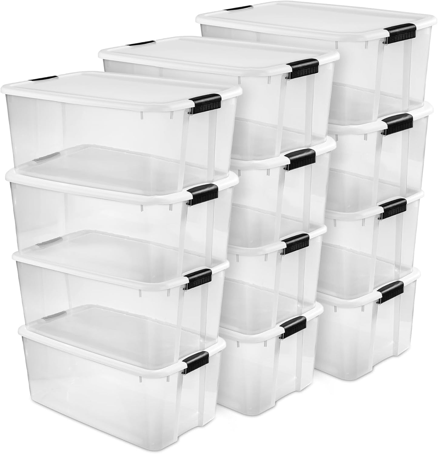 Sterilite 6-Pack Stackable Storage Bin with Lid, Clear Plastic Design, 30 Quart