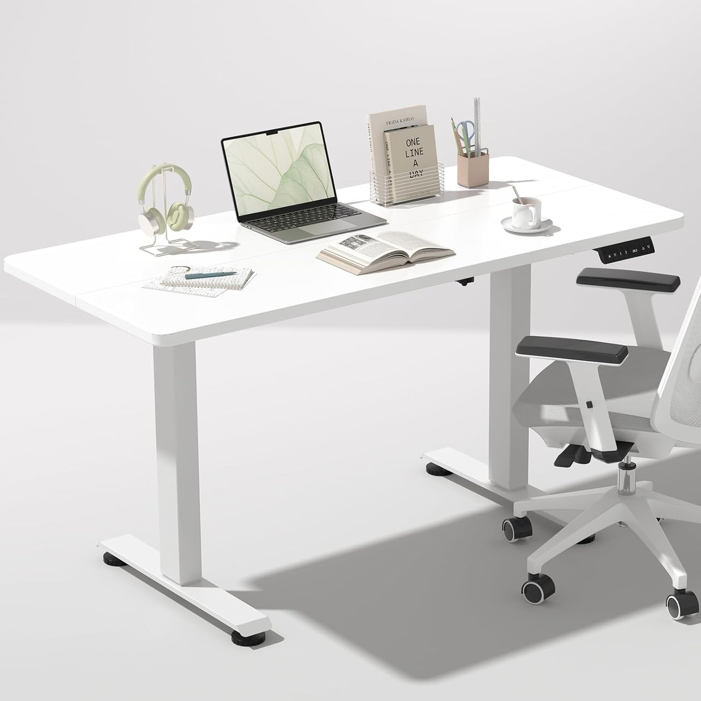 Veken 47.2" Standing Desk Electric, Height Adjustable Sit Stand Up, Wood Desktop, Work Home Office, Computer PC Table, Writing or Gaming Rising Desks, Brown