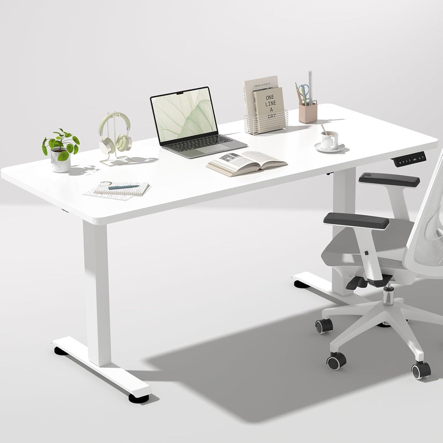 Veken 47.2" Standing Desk Electric, Height Adjustable Sit Stand Up, Wood Desktop, Work Home Office, Computer PC Table, Writing or Gaming Rising Desks, Brown