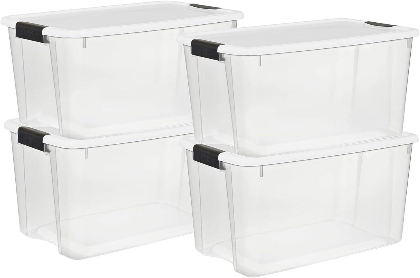 Sterilite 6-Pack Stackable Storage Bin with Lid, Clear Plastic Design, 30 Quart
