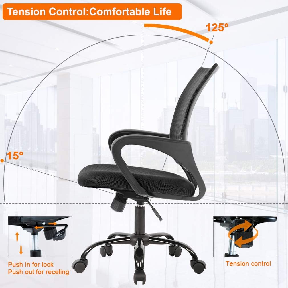 Ergonomic Office Chair Home Desk Chair Task Mesh Computer Chair Gaming with Back Lumbar Support Armrest Modern Swivel Modern Adjustable Rolling Executive Mesh Chair for Women Men (Black)