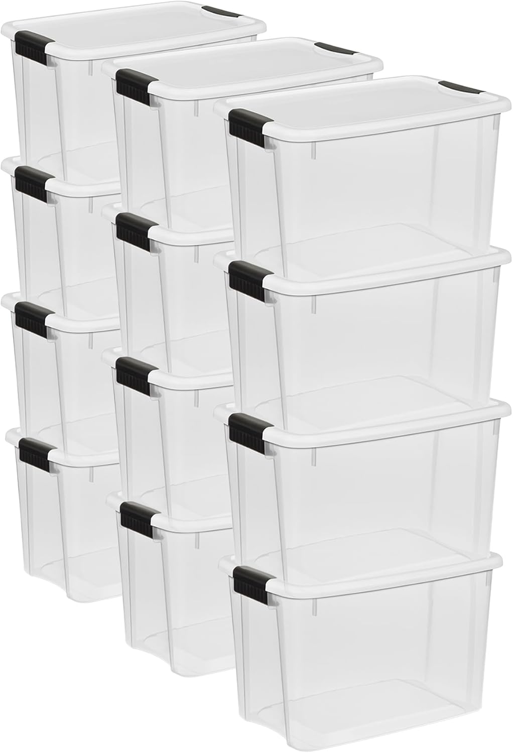 Sterilite 6-Pack Stackable Storage Bin with Lid, Clear Plastic Design, 30 Quart