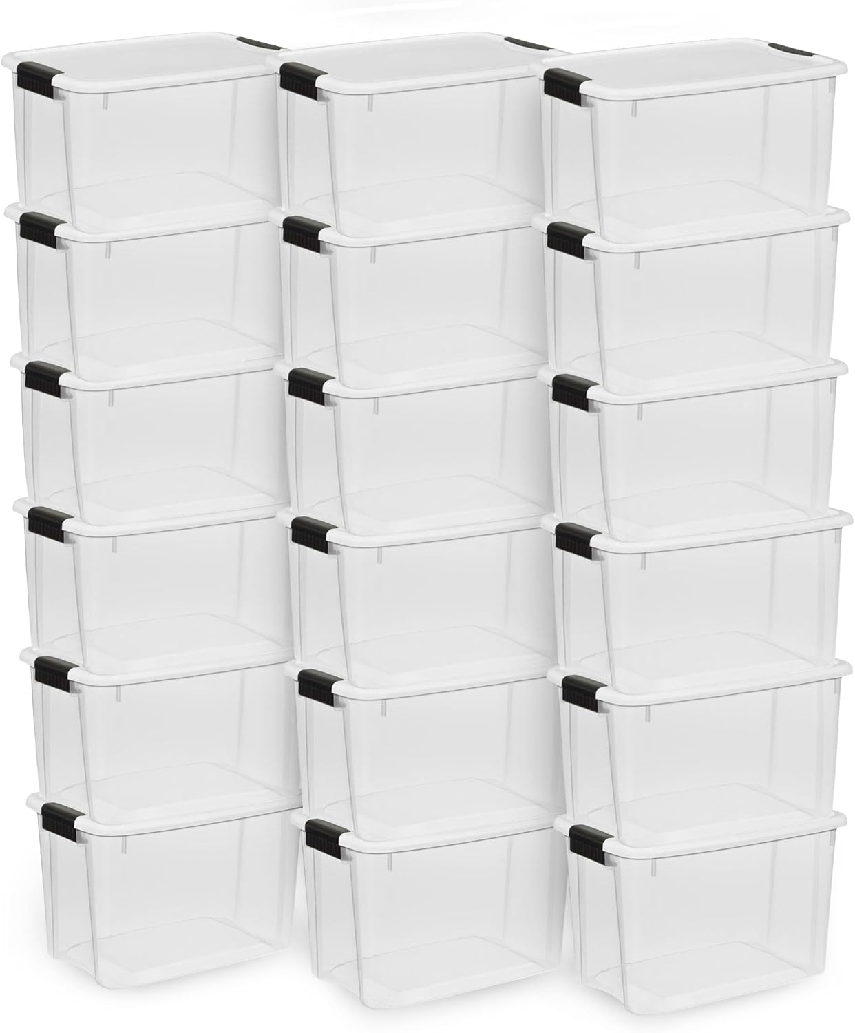 Sterilite 6-Pack Stackable Storage Bin with Lid, Clear Plastic Design, 30 Quart