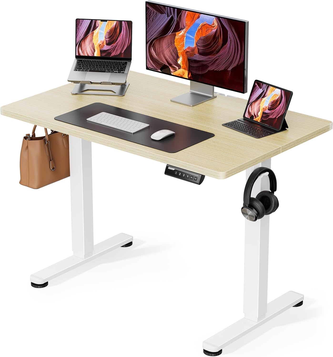 ErGear Height Adjustable Electric Standing Desk, 47.2 x 23.6 Inches Sit Stand up Desk, Memory Computer Home Office Desk with Two-Piece Desktop (Black)