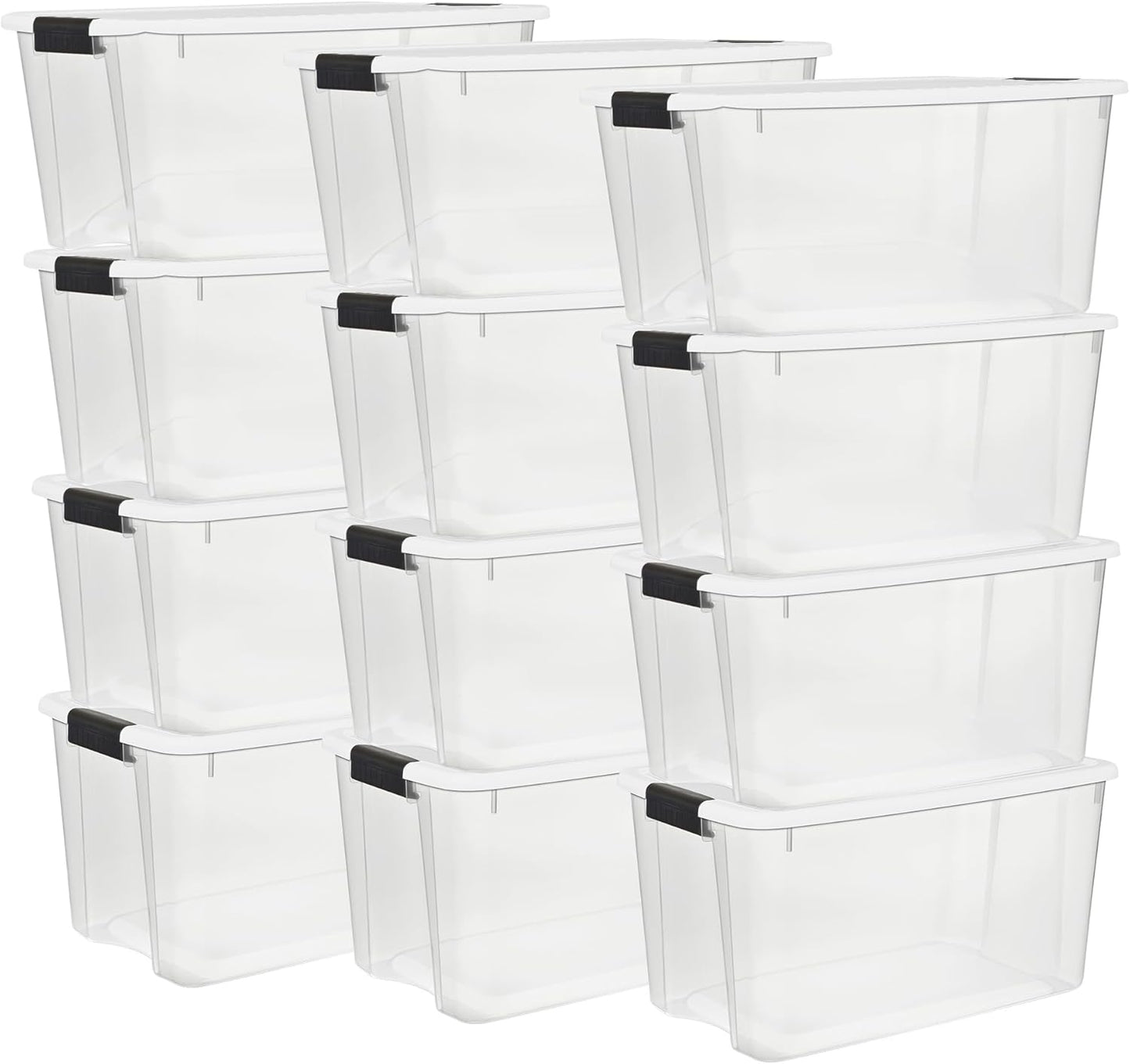 Sterilite 6-Pack Stackable Storage Bin with Lid, Clear Plastic Design, 30 Quart