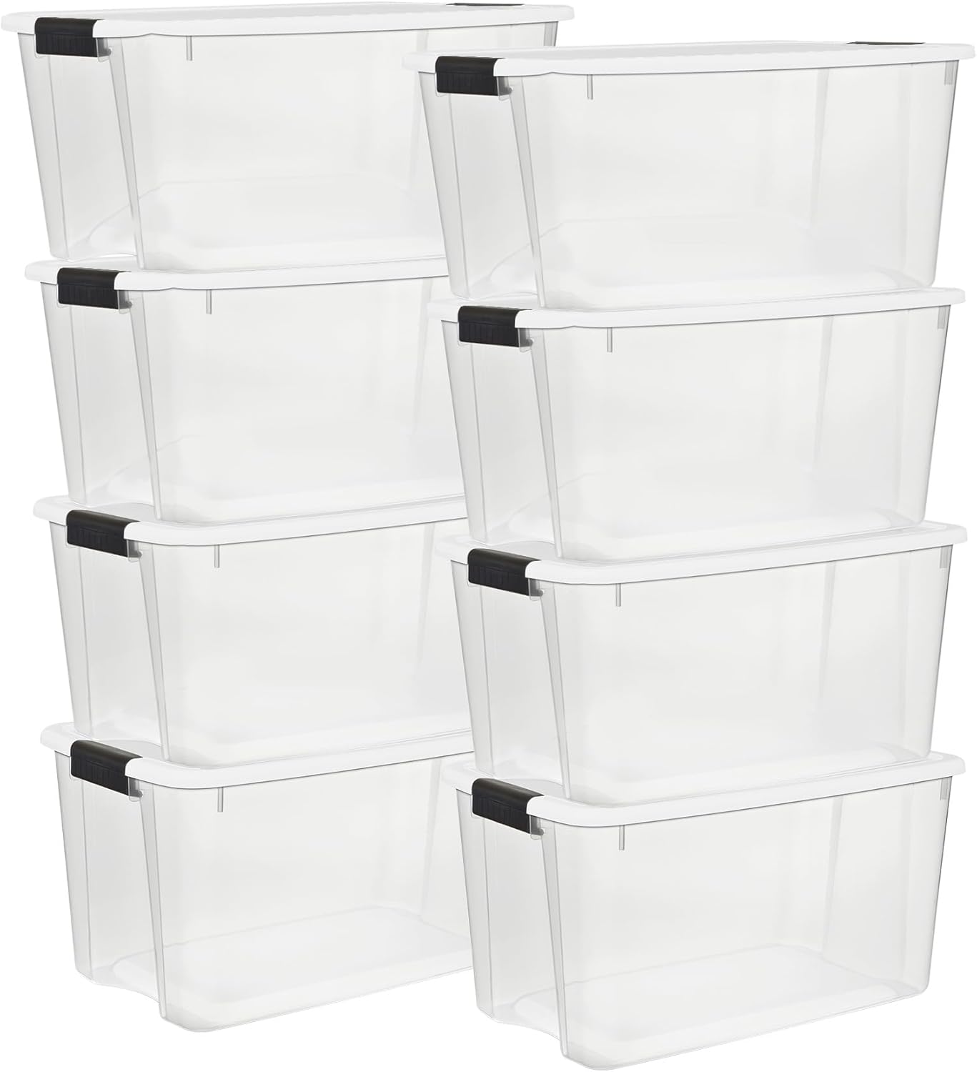 Sterilite 6-Pack Stackable Storage Bin with Lid, Clear Plastic Design, 30 Quart