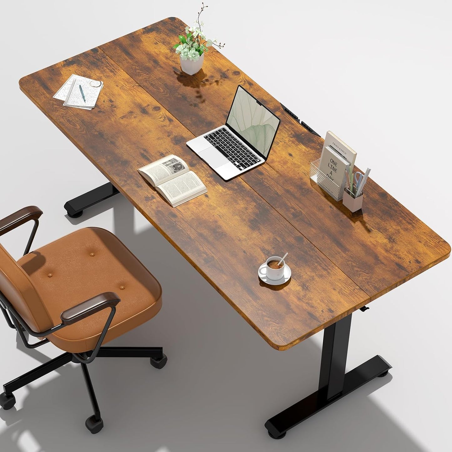 Veken 47.2" Standing Desk Electric, Height Adjustable Sit Stand Up, Wood Desktop, Work Home Office, Computer PC Table, Writing or Gaming Rising Desks, Brown
