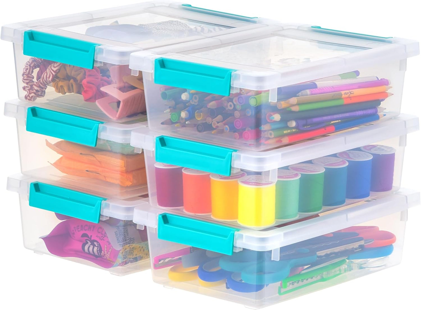 IRIS USA 6 Qt. Plastic Storage Bins Containers with Lids, 4 Pack, Sensory Bin, Craft Storage, Craft Organizers and Storage, Organizing Container for Home, Office and Art Supplies, Stackable, Clear
