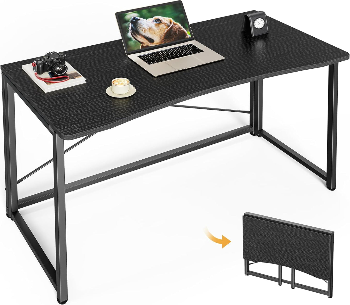 Huuger Folding Desk for Small Spaces, 39.3 Inch Foldable Computer Table, for Home Office, Study, Bedroom, Dorm, Space Saving, Small Writing Work Office Computer Desk, Easy to Fold, Oak