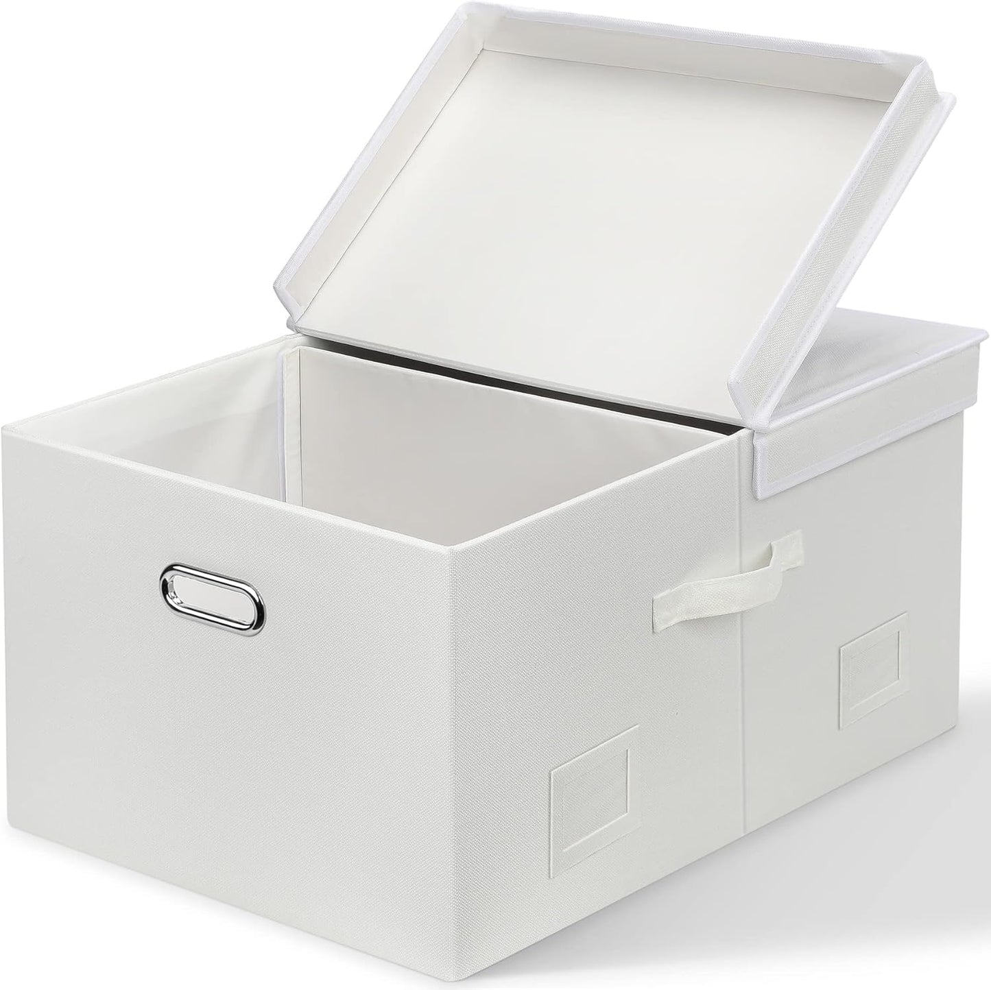 Large 17" 36 Quart Collapsible Stackable Storage Bins with Lids, 3 Packs Beige Linen Fabric Closet Boxes with Lids, Storage Cube Baskets Container Organizers for Bedroom Office(17 x12 x11)