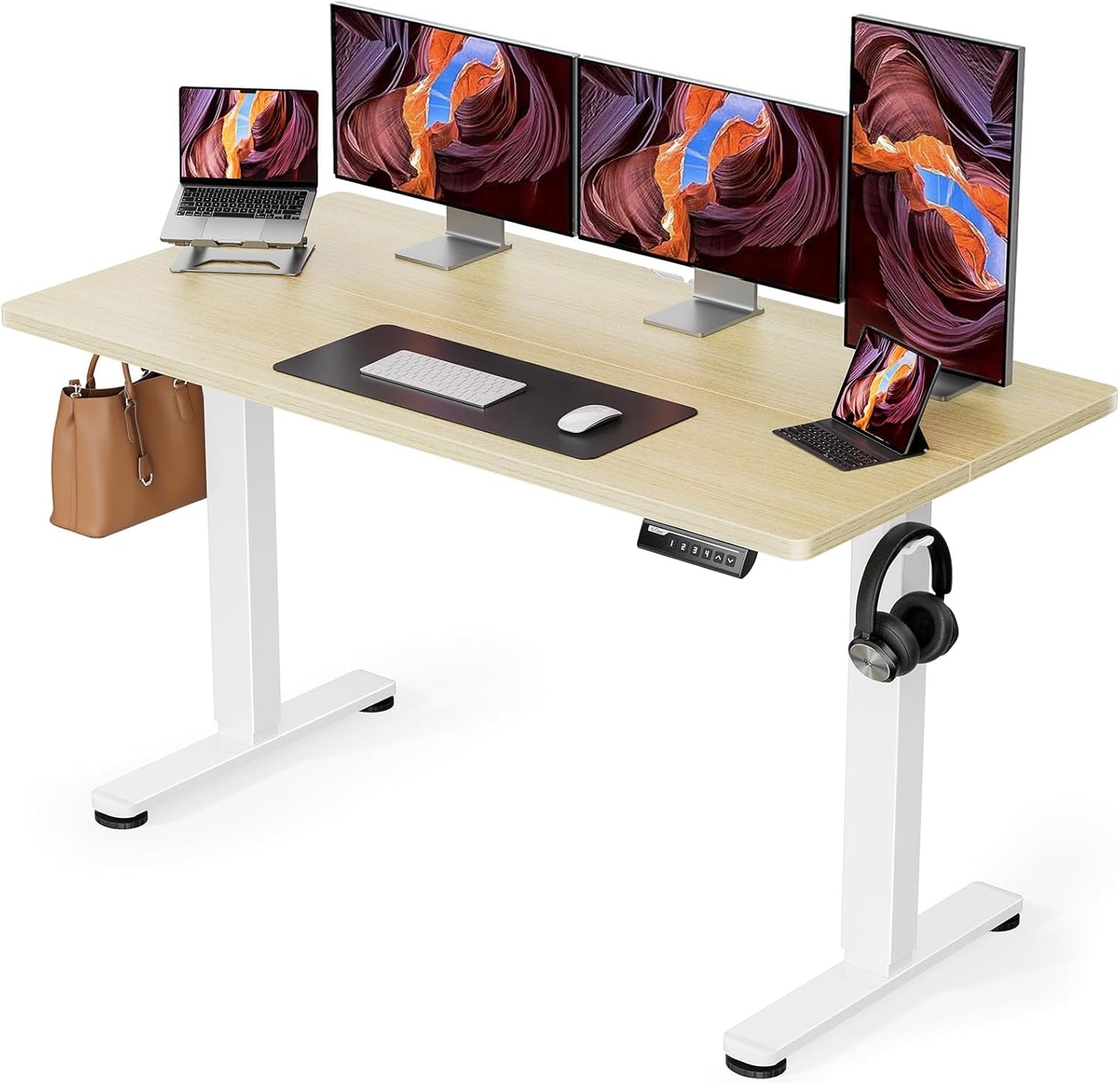 ErGear Height Adjustable Electric Standing Desk, 47.2 x 23.6 Inches Sit Stand up Desk, Memory Computer Home Office Desk with Two-Piece Desktop (Black)
