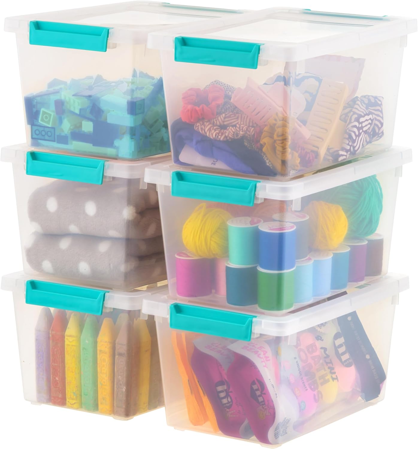 IRIS USA 6 Qt. Plastic Storage Bins Containers with Lids, 4 Pack, Sensory Bin, Craft Storage, Craft Organizers and Storage, Organizing Container for Home, Office and Art Supplies, Stackable, Clear