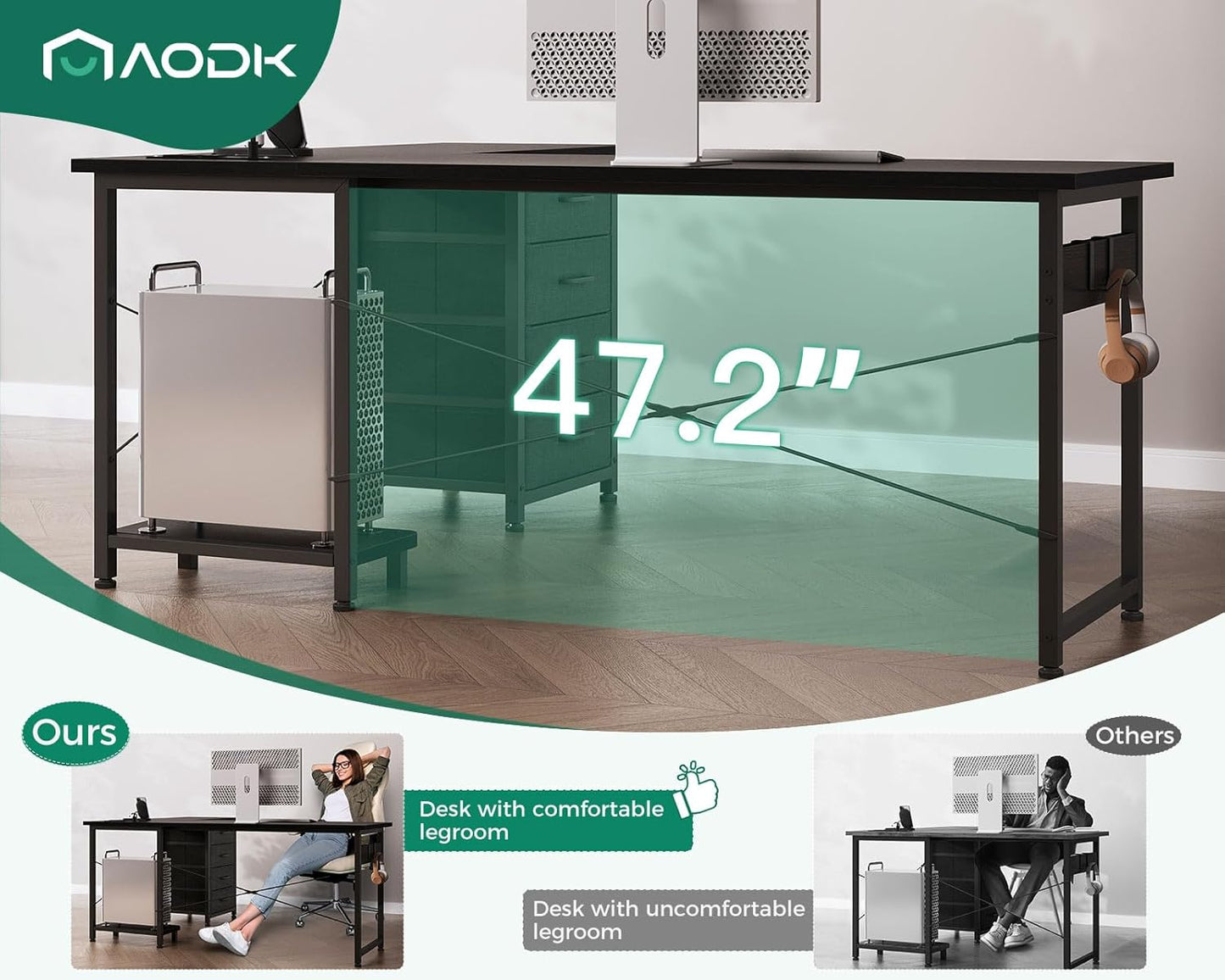 AODK L Shaped Gaming Desk with 4 Drawers, 61" Reversible Home Office Desks with Power Outlets, L Shaped Computer Desk with USB Charging Port and Host Stand, Corner Desk, Easy to Assemble, Black