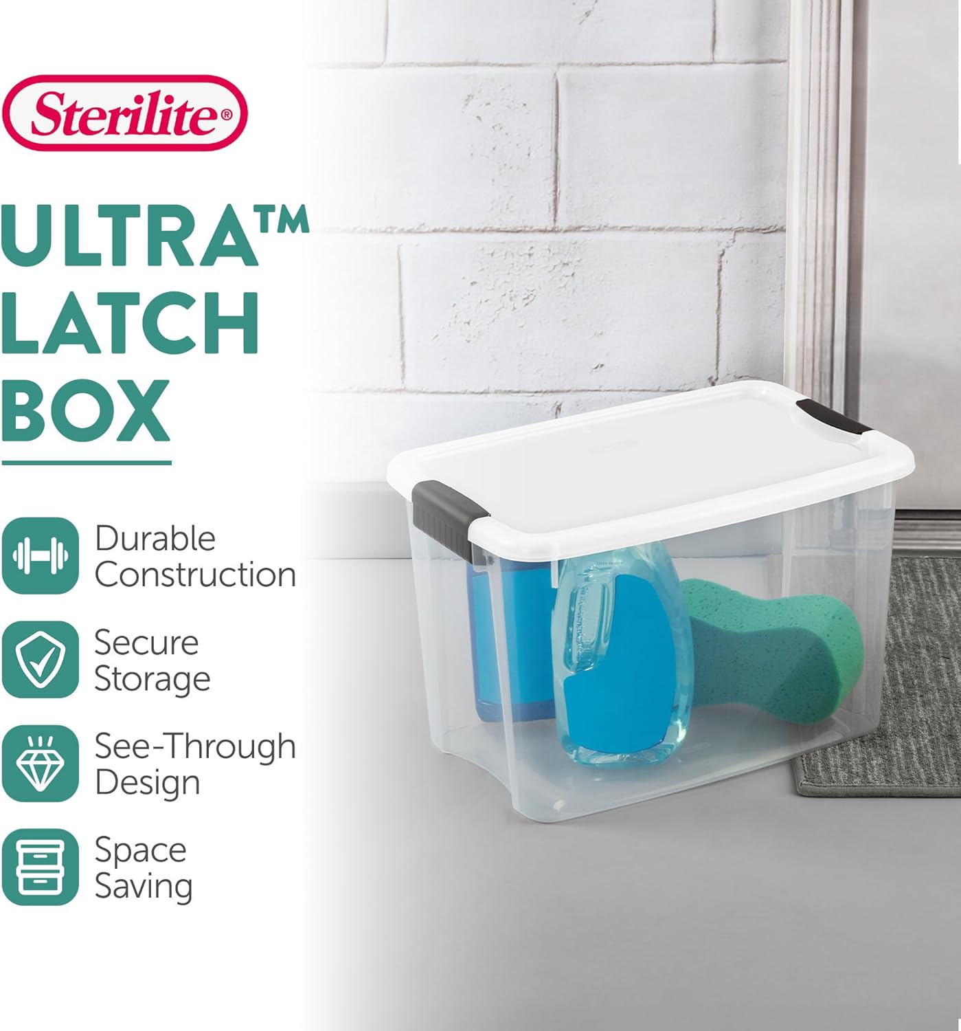 Sterilite 6-Pack Stackable Storage Bin with Lid, Clear Plastic Design, 30 Quart