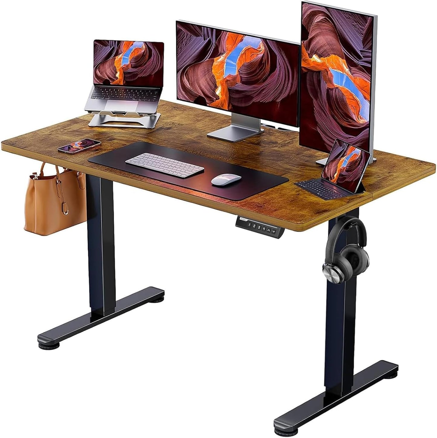 ErGear Height Adjustable Electric Standing Desk, 47.2 x 23.6 Inches Sit Stand up Desk, Memory Computer Home Office Desk with Two-Piece Desktop (Black)