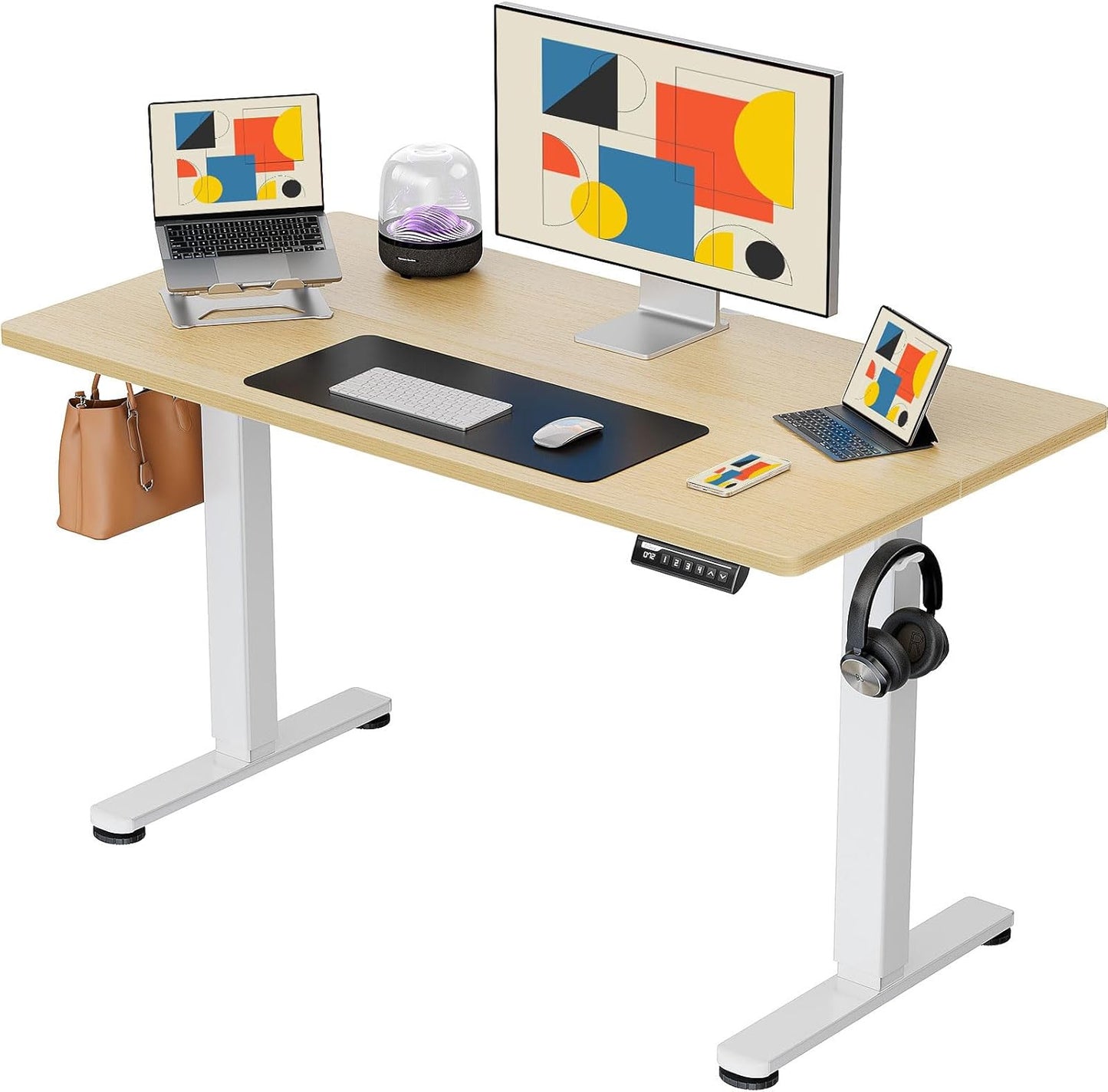 ErGear Height Adjustable Electric Standing Desk, 47.2 x 23.6 Inches Sit Stand up Desk, Memory Computer Home Office Desk with Two-Piece Desktop (Black)