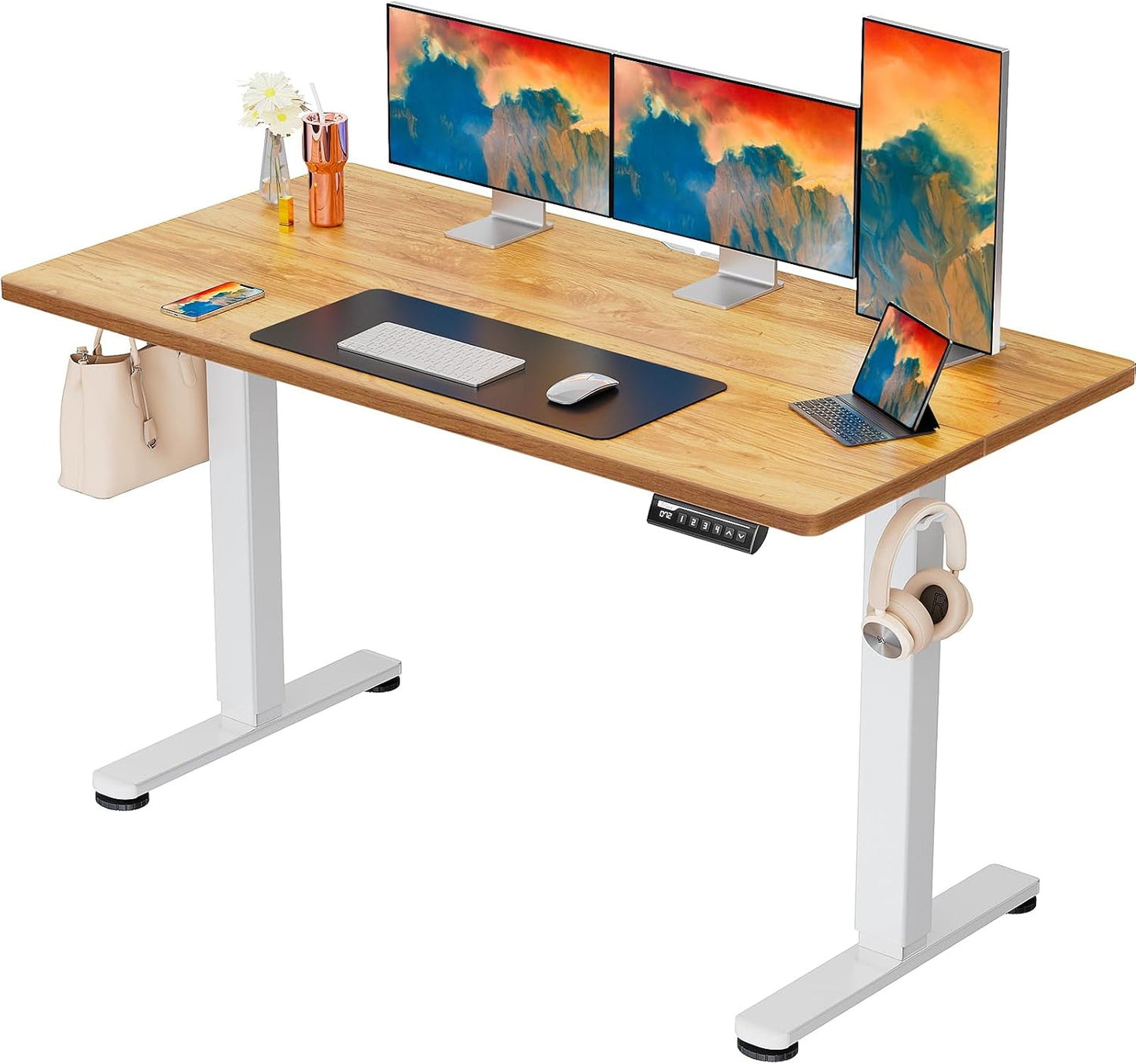 ErGear Height Adjustable Electric Standing Desk, 47.2 x 23.6 Inches Sit Stand up Desk, Memory Computer Home Office Desk with Two-Piece Desktop (Black)