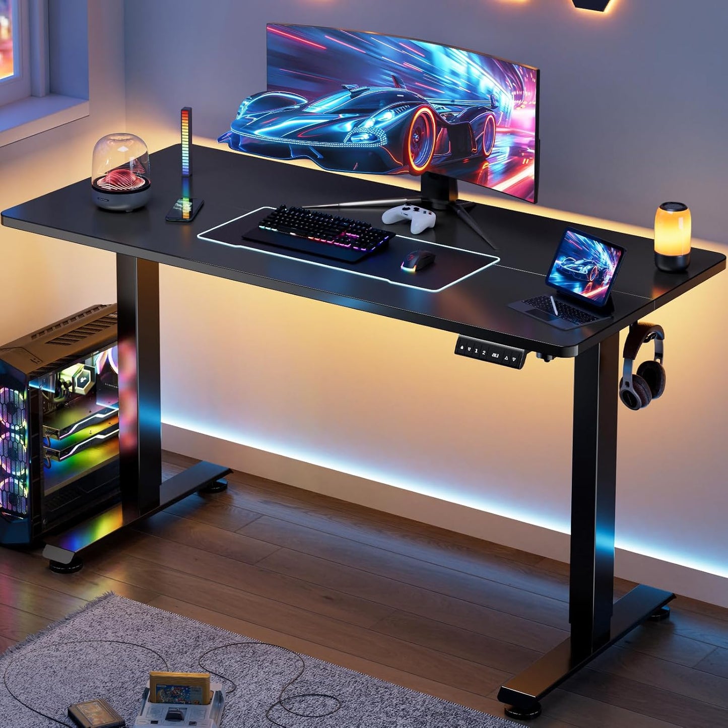 Veken 47.2" Standing Desk Electric, Height Adjustable Sit Stand Up, Wood Desktop, Work Home Office, Computer PC Table, Writing or Gaming Rising Desks, Brown