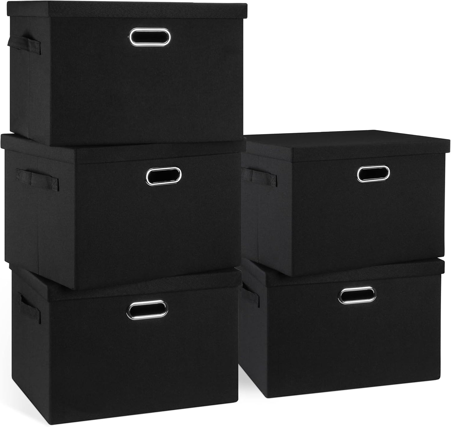 Large 17" 36 Quart Collapsible Stackable Storage Bins with Lids, 3 Packs Beige Linen Fabric Closet Boxes with Lids, Storage Cube Baskets Container Organizers for Bedroom Office(17 x12 x11)