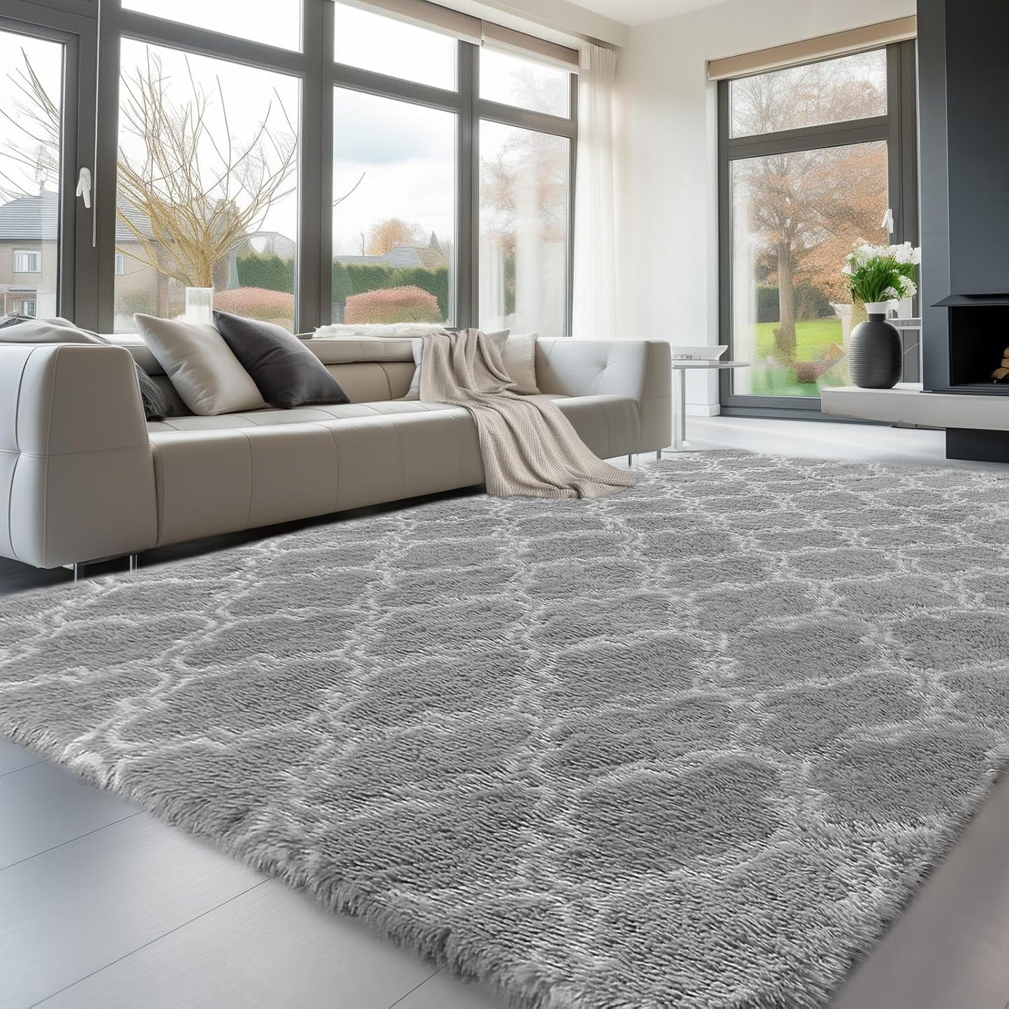 Sour Lemon 10x14 Area Rugs for Bedroom, Fluffy Rugs for Living Room, Large Area Rug Shag Shaggy Carpet Soft Plush Furry Bedside Rug, Machine Washable Area Rugs for Kids Girls Boys Home Decor Anti Slip