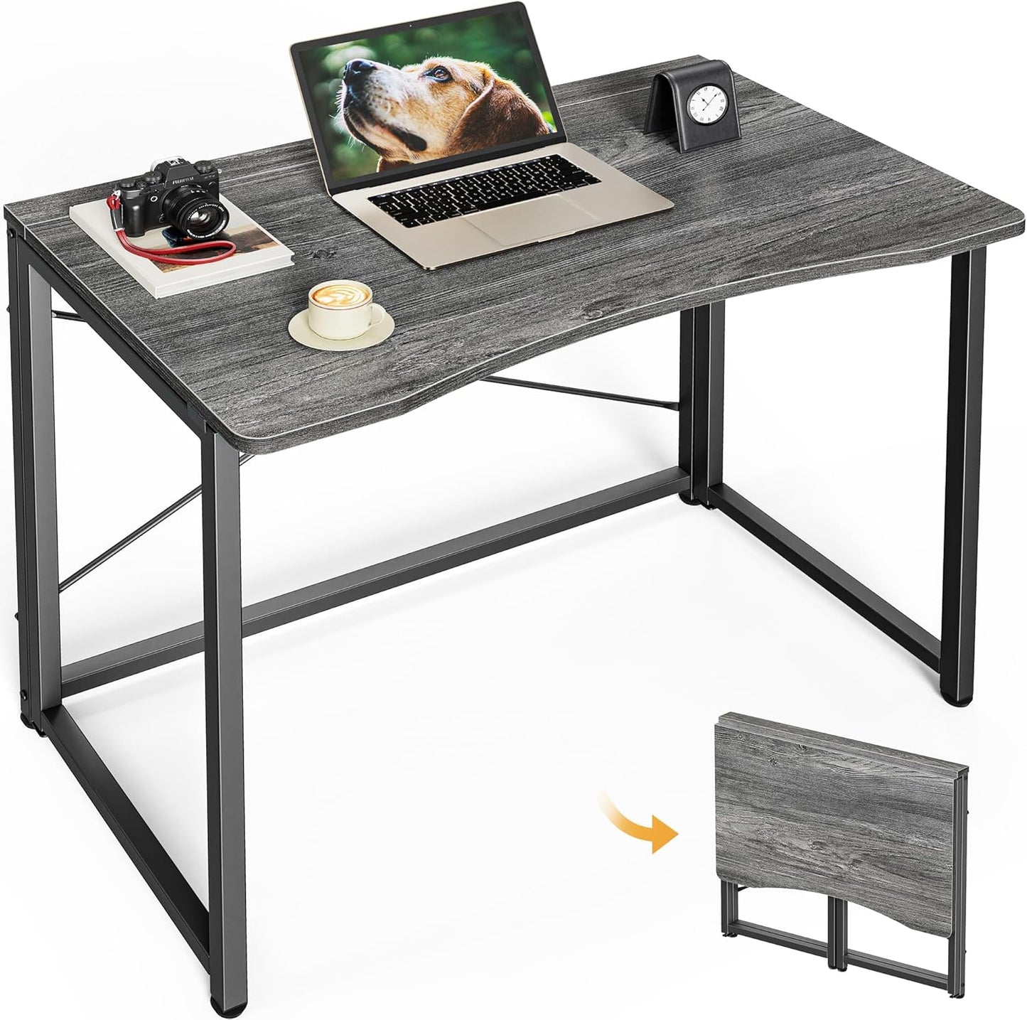 Huuger Folding Desk for Small Spaces, 39.3 Inch Foldable Computer Table, for Home Office, Study, Bedroom, Dorm, Space Saving, Small Writing Work Office Computer Desk, Easy to Fold, Oak