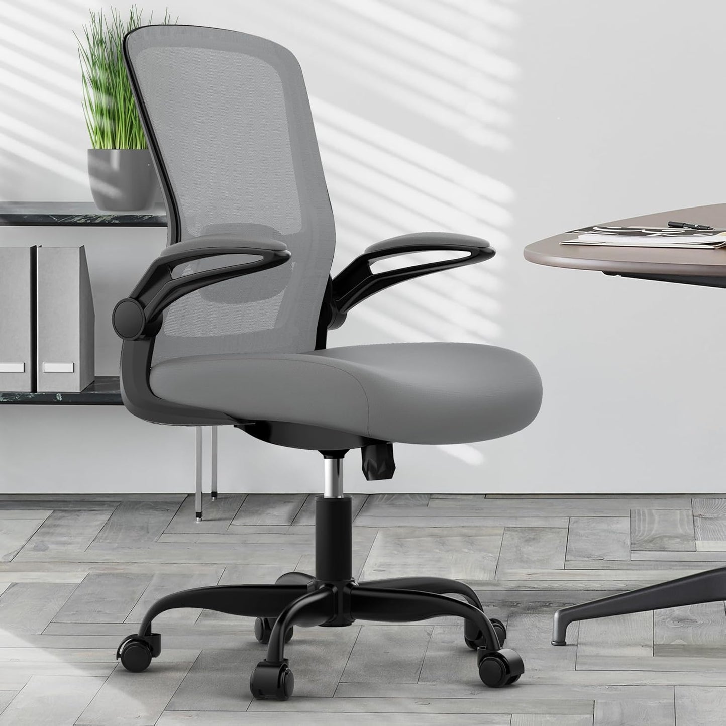 Mimoglad Ergonomic Office Chair - BIFMA Certified, Flip-up Armrests & 135° Recline, Adjustable Lumbar Support - Space-Saving Task Chair for Business/Team Office & Home (Black, 300lbs)