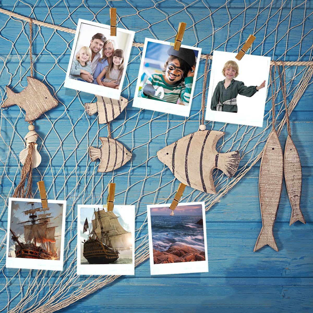 10 Pieces Natural Fish Net Ocean Themed Wall Hangings Party Decor Decoration Fish Net Decorative Party Supplies Natural Cotton Fishnet Accessory for Sea Party (Beige)