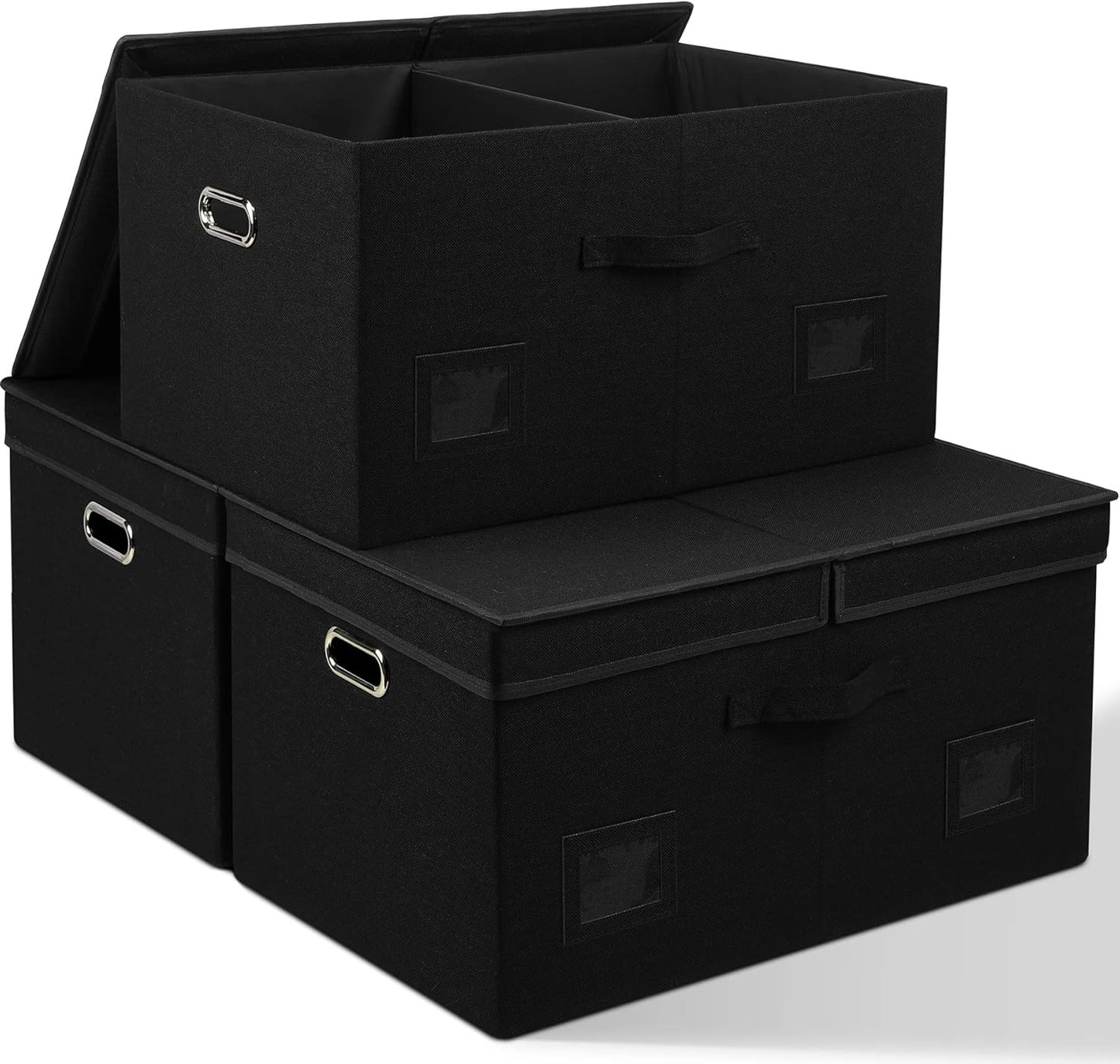 Large 17" 36 Quart Collapsible Stackable Storage Bins with Lids, 3 Packs Beige Linen Fabric Closet Boxes with Lids, Storage Cube Baskets Container Organizers for Bedroom Office(17 x12 x11)