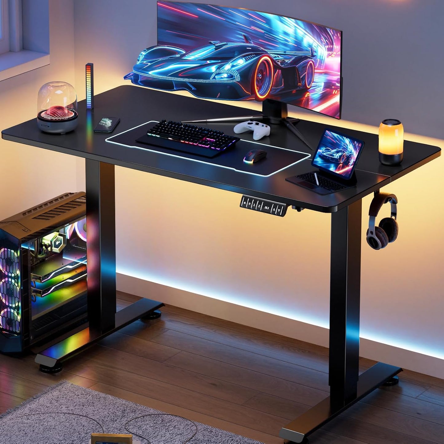 Veken 47.2" Standing Desk Electric, Height Adjustable Sit Stand Up, Wood Desktop, Work Home Office, Computer PC Table, Writing or Gaming Rising Desks, Brown