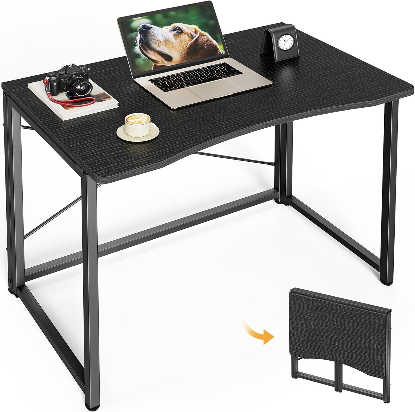 Huuger Folding Desk for Small Spaces, 39.3 Inch Foldable Computer Table, for Home Office, Study, Bedroom, Dorm, Space Saving, Small Writing Work Office Computer Desk, Easy to Fold, Oak