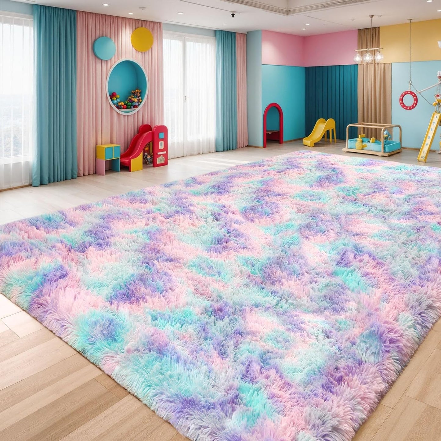 Sour Lemon 10x14 Area Rugs for Bedroom, Fluffy Rugs for Living Room, Large Area Rug Shag Shaggy Carpet Soft Plush Furry Bedside Rug, Machine Washable Area Rugs for Kids Girls Boys Home Decor Anti Slip