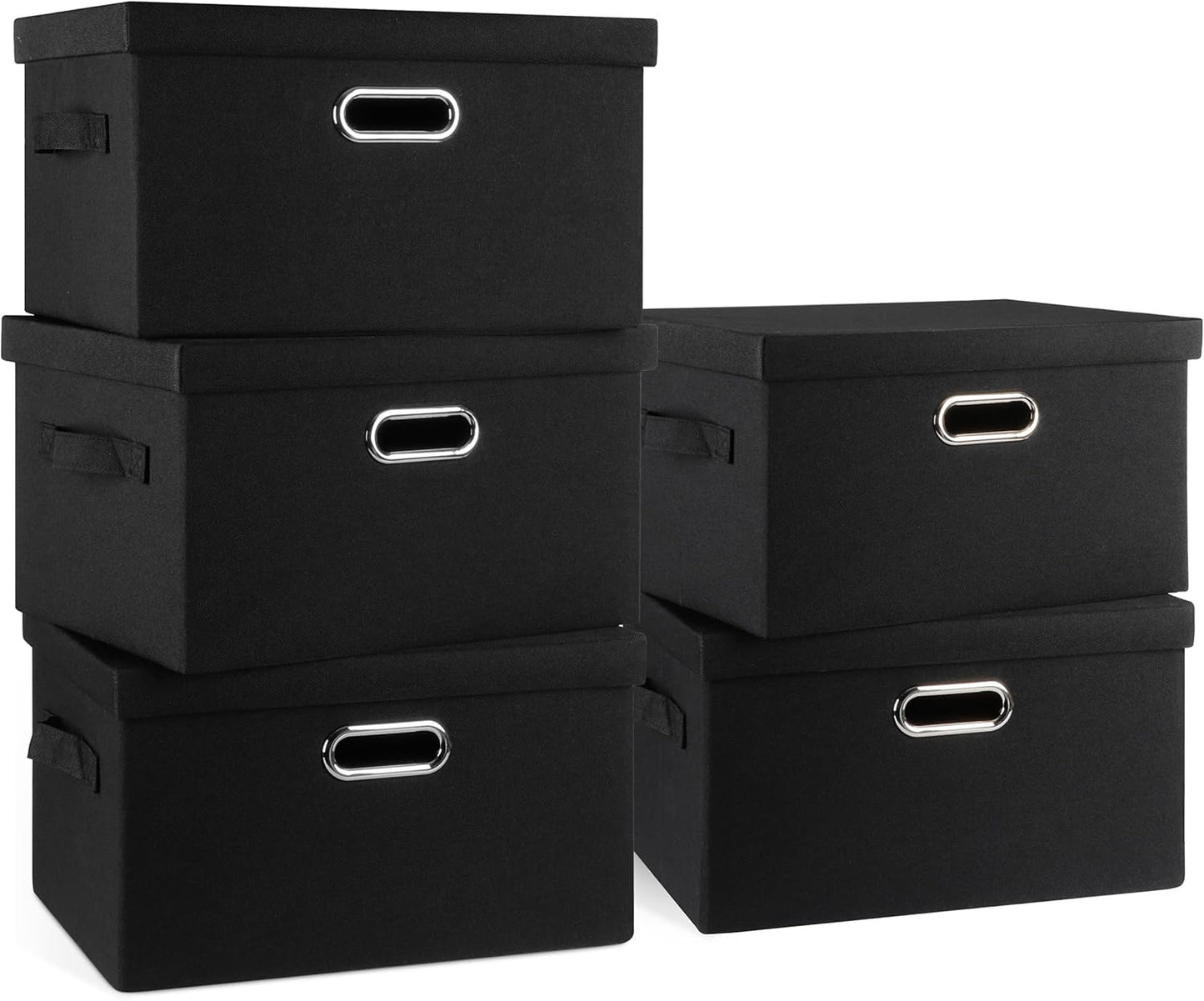 Large 17" 36 Quart Collapsible Stackable Storage Bins with Lids, 3 Packs Beige Linen Fabric Closet Boxes with Lids, Storage Cube Baskets Container Organizers for Bedroom Office(17 x12 x11)