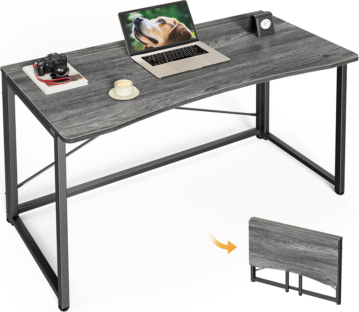 Huuger Folding Desk for Small Spaces, 39.3 Inch Foldable Computer Table, for Home Office, Study, Bedroom, Dorm, Space Saving, Small Writing Work Office Computer Desk, Easy to Fold, Oak