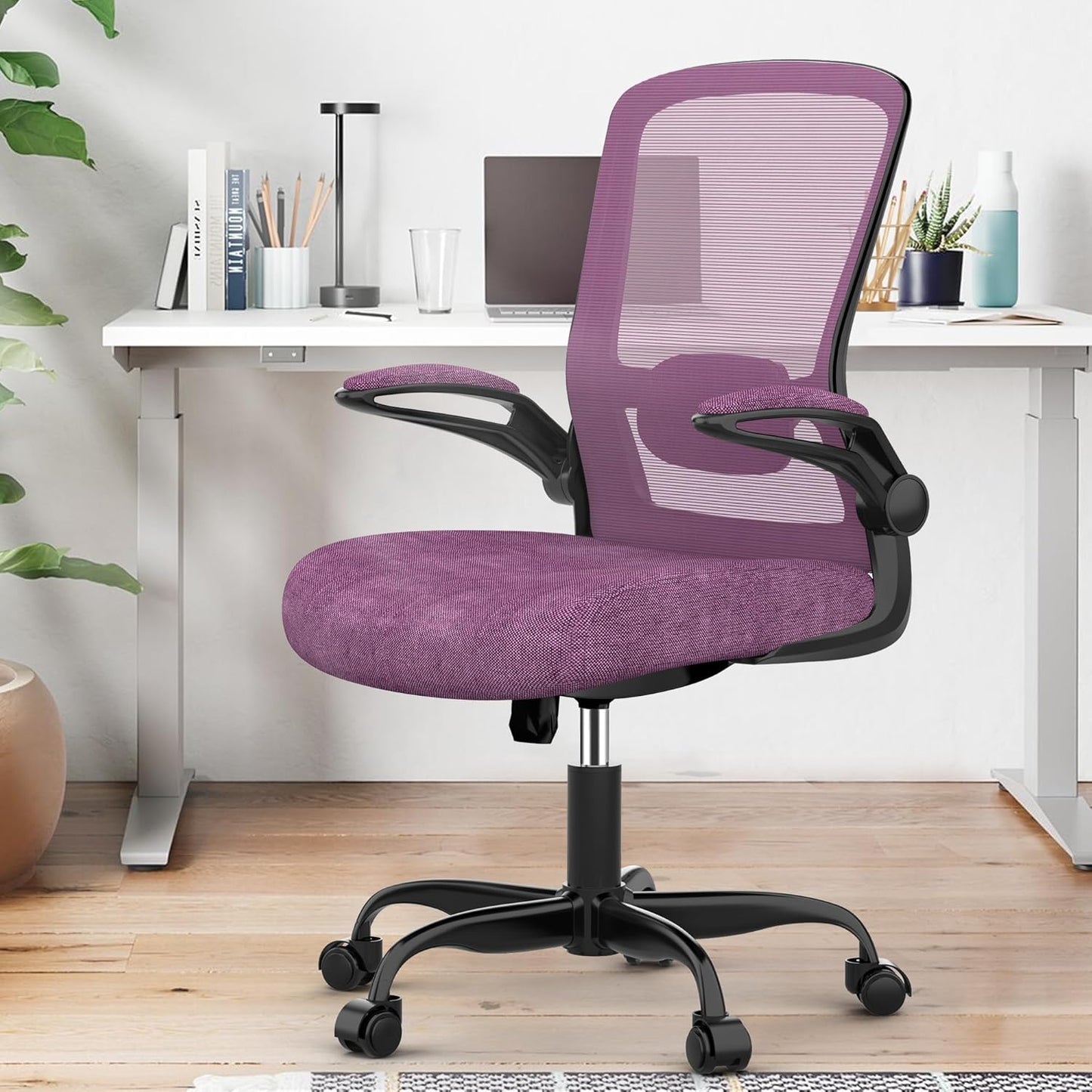 Mimoglad Ergonomic Office Chair - BIFMA Certified, Flip-up Armrests & 135° Recline, Adjustable Lumbar Support - Space-Saving Task Chair for Business/Team Office & Home (Black, 300lbs)