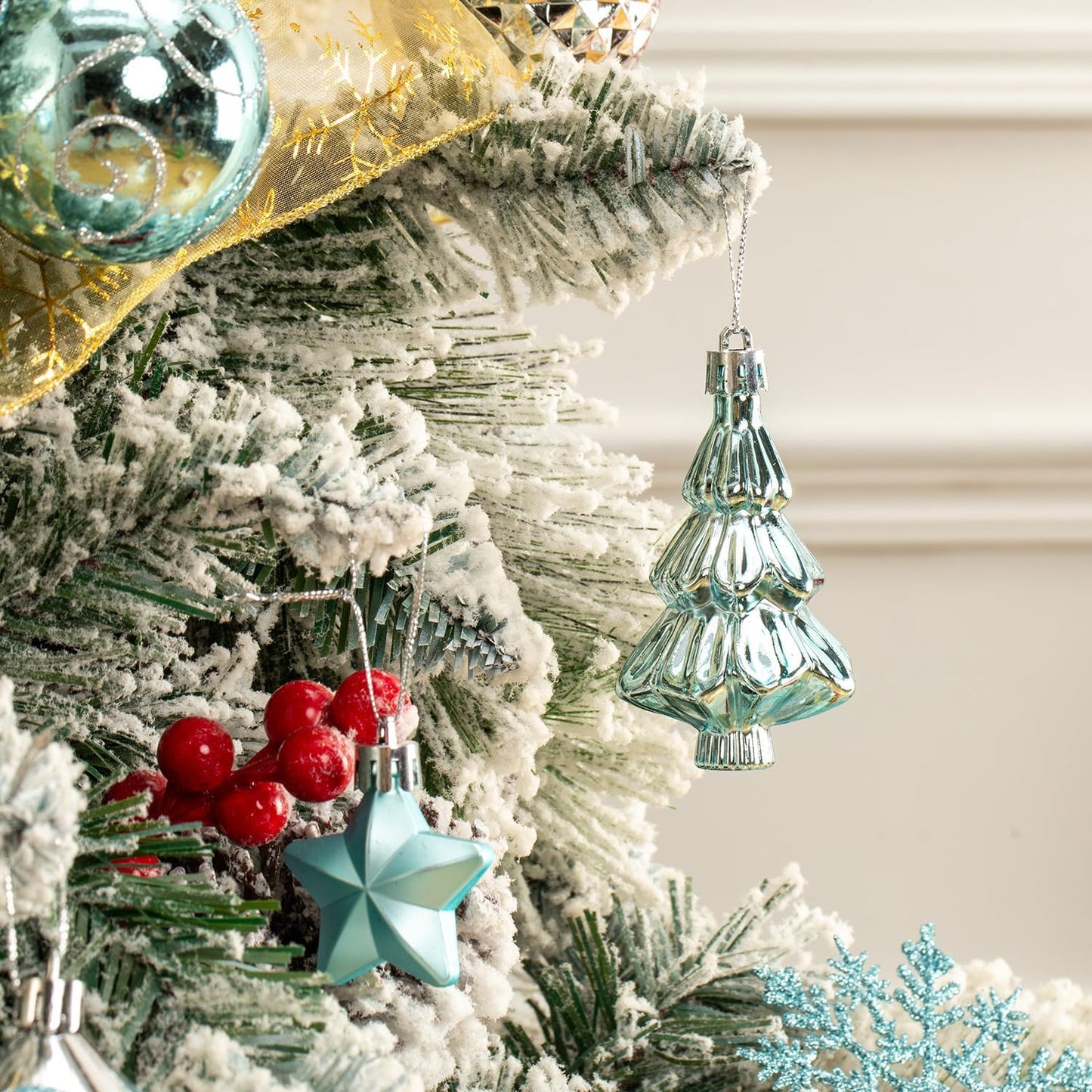 114 Pcs Blue and Silver Christmas Ball Ornaments Set, Xmas Tree Ornament Bulk Decoration, Shatterproof Decorative Hanging Baubles for Party Holiday Wreath Garland Home Decor