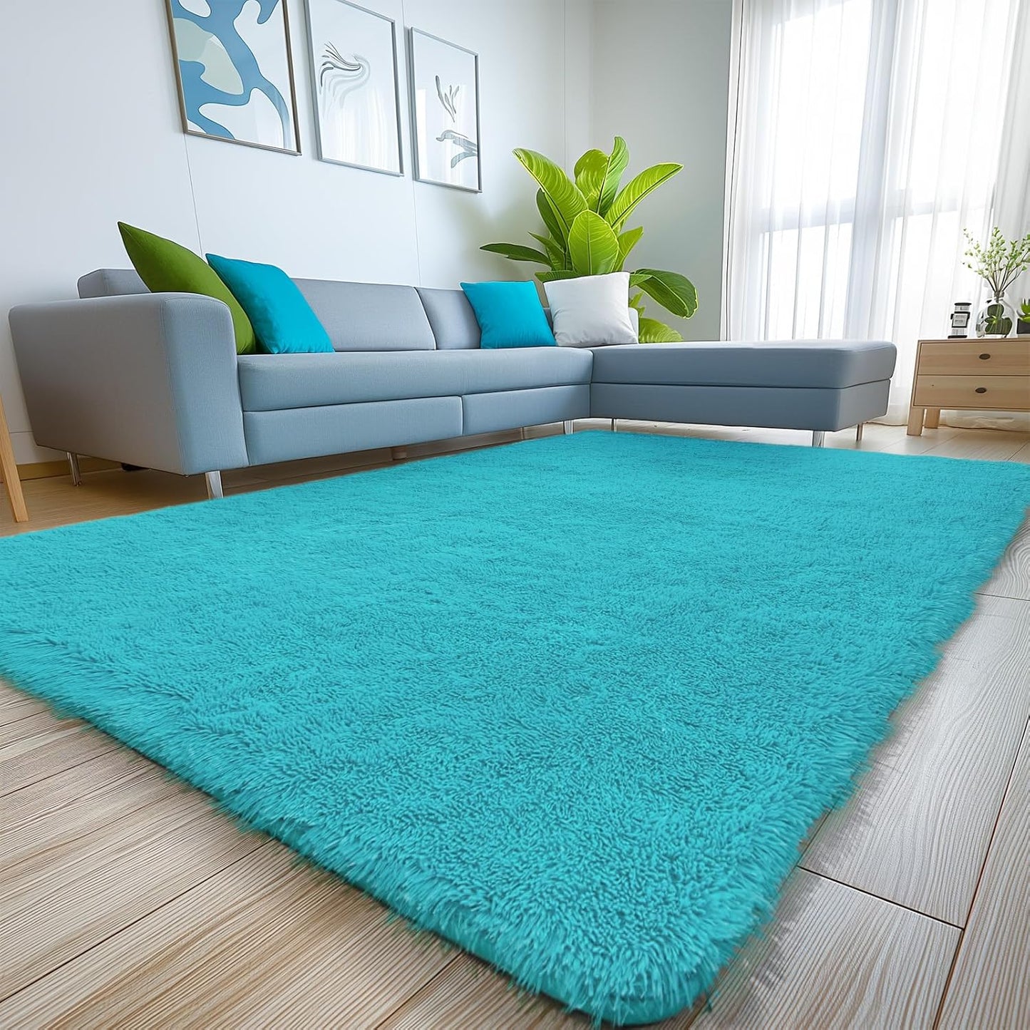 Sour Lemon 10x14 Area Rugs for Bedroom, Fluffy Rugs for Living Room, Large Area Rug Shag Shaggy Carpet Soft Plush Furry Bedside Rug, Machine Washable Area Rugs for Kids Girls Boys Home Decor Anti Slip