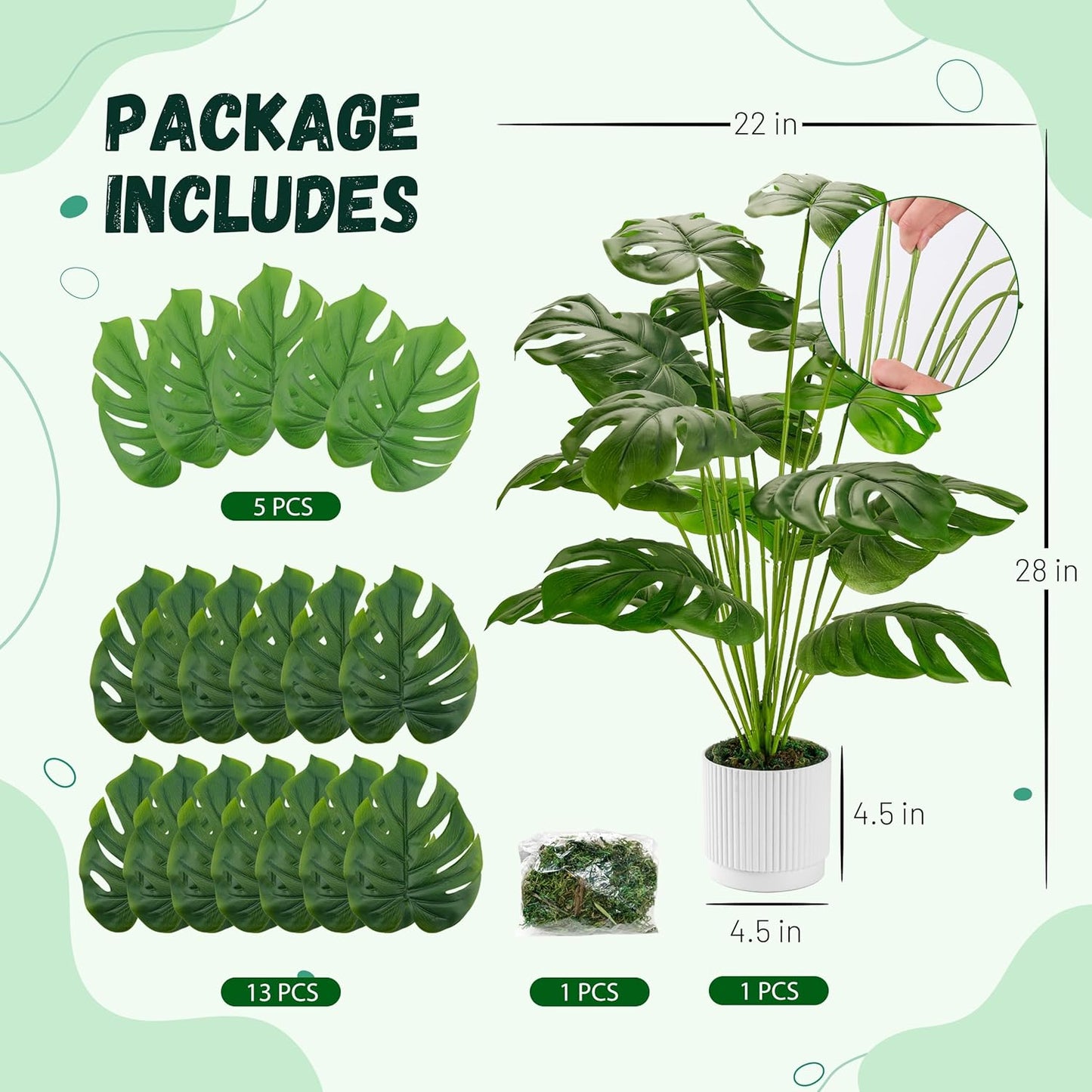 Der Rose 28" Fake Plants Large Artificial Monstera Faux Potted Plants Indoor Tall for Outdoor Floor Front Porch Tree Decor