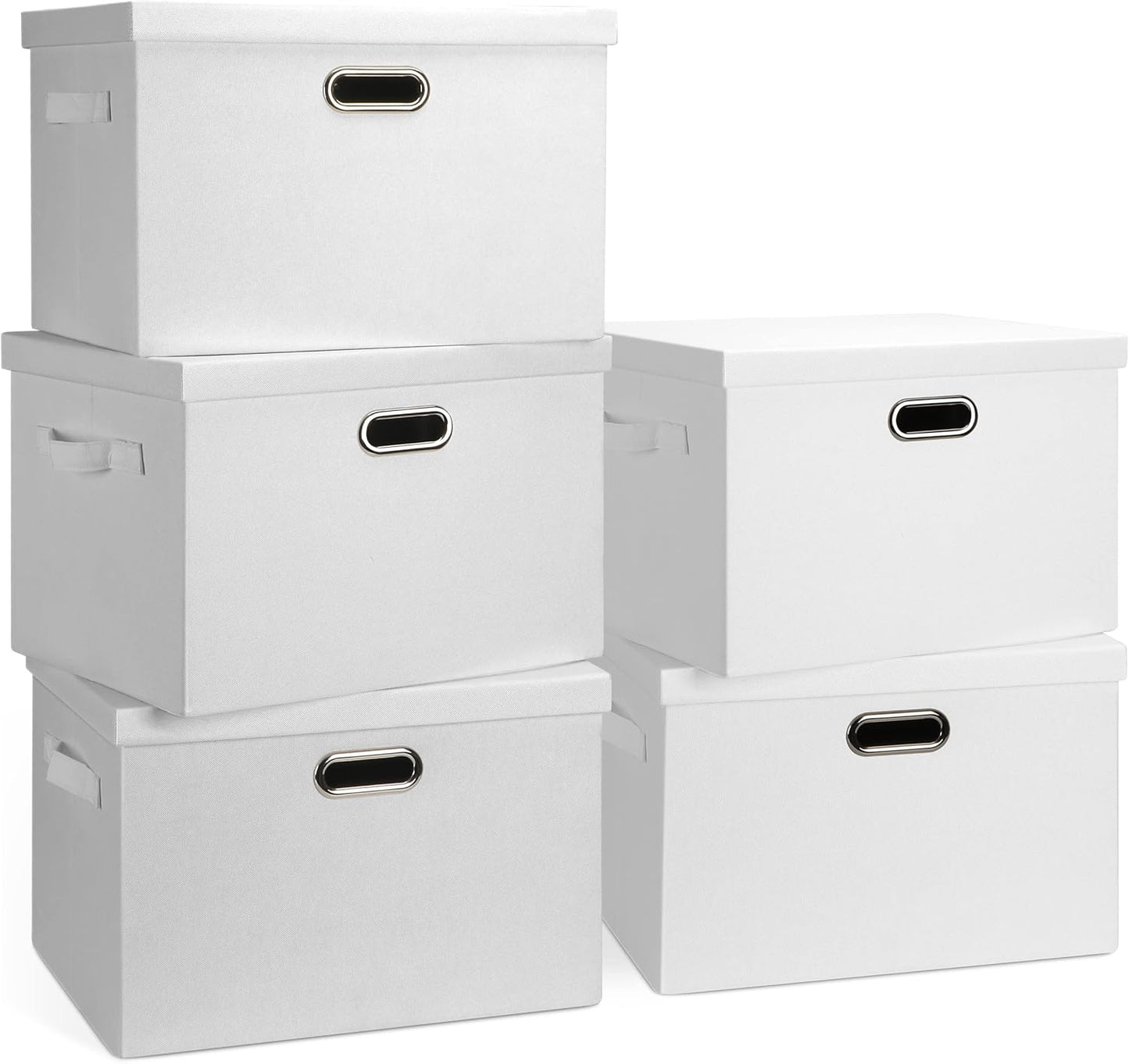 Large 17" 36 Quart Collapsible Stackable Storage Bins with Lids, 3 Packs Beige Linen Fabric Closet Boxes with Lids, Storage Cube Baskets Container Organizers for Bedroom Office(17 x12 x11)