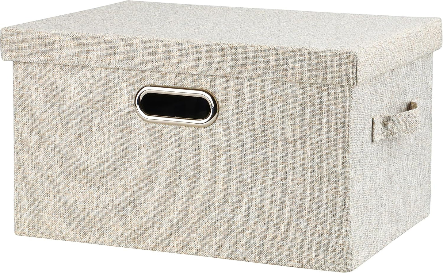 Large 17" 36 Quart Collapsible Stackable Storage Bins with Lids, 3 Packs Beige Linen Fabric Closet Boxes with Lids, Storage Cube Baskets Container Organizers for Bedroom Office(17 x12 x11)