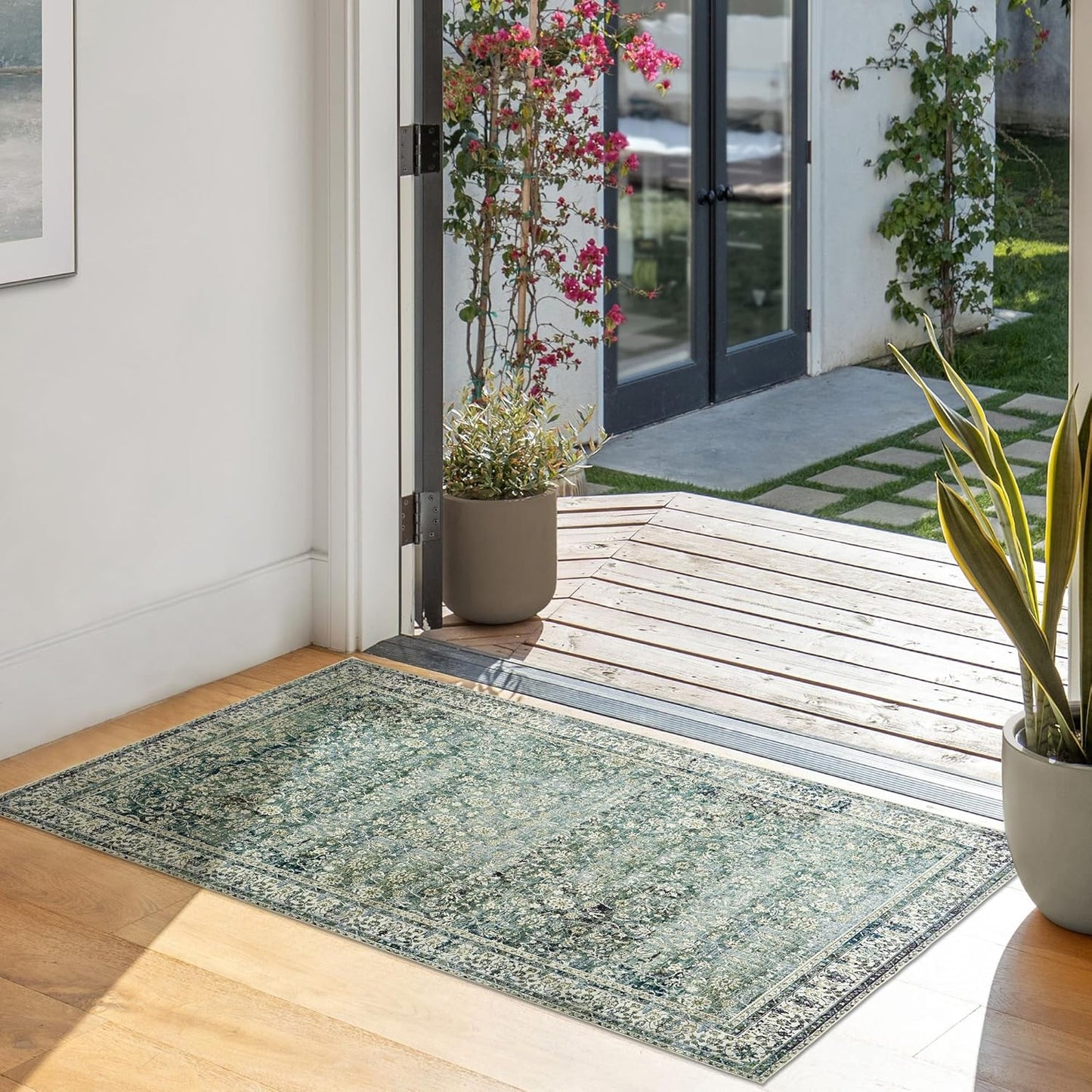 Pink Area Rug for Living Room Soft Washable Faux Wool Neutral Boho Floral Big Nursery Bed Bedroom Livingroom Carpet Size Extra Large Area Rugs 8x10