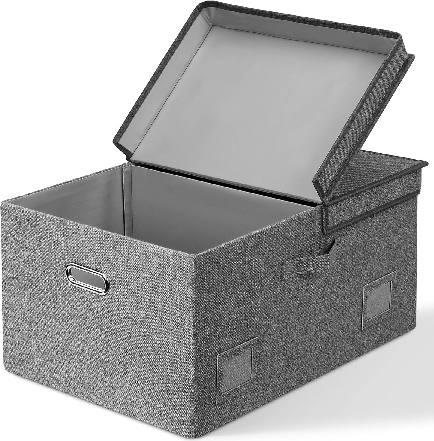 Large 17" 36 Quart Collapsible Stackable Storage Bins with Lids, 3 Packs Beige Linen Fabric Closet Boxes with Lids, Storage Cube Baskets Container Organizers for Bedroom Office(17 x12 x11)