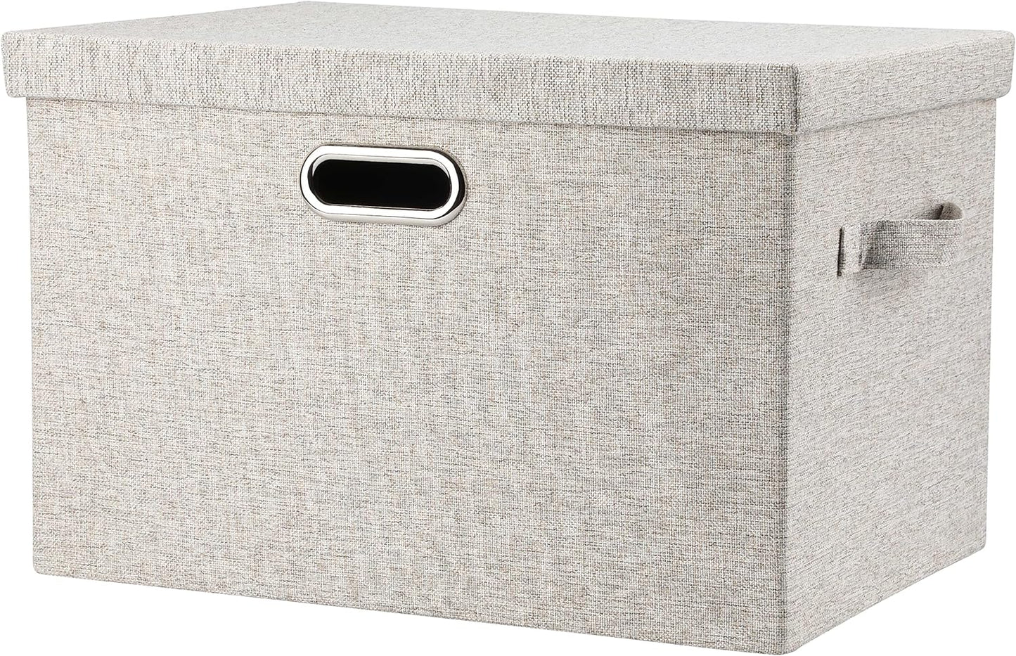 Large 17" 36 Quart Collapsible Stackable Storage Bins with Lids, 3 Packs Beige Linen Fabric Closet Boxes with Lids, Storage Cube Baskets Container Organizers for Bedroom Office(17 x12 x11)
