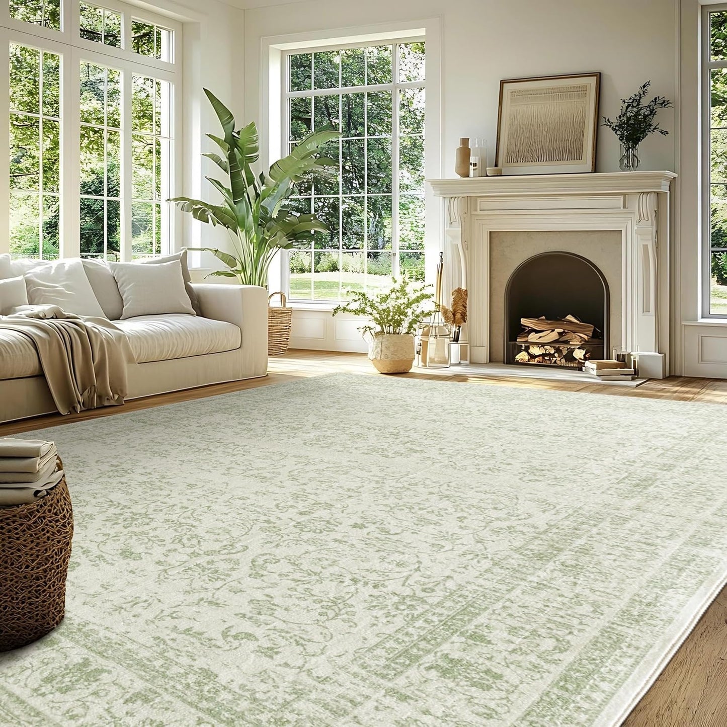 Pink Area Rug for Living Room Soft Washable Faux Wool Neutral Boho Floral Big Nursery Bed Bedroom Livingroom Carpet Size Extra Large Area Rugs 8x10