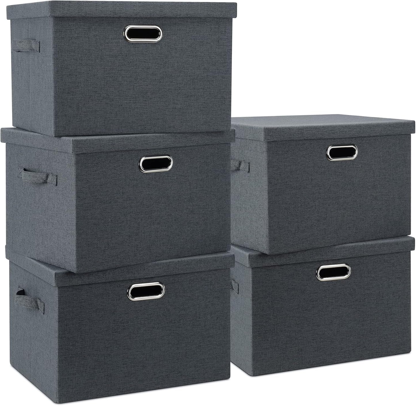 Large 17" 36 Quart Collapsible Stackable Storage Bins with Lids, 3 Packs Beige Linen Fabric Closet Boxes with Lids, Storage Cube Baskets Container Organizers for Bedroom Office(17 x12 x11)