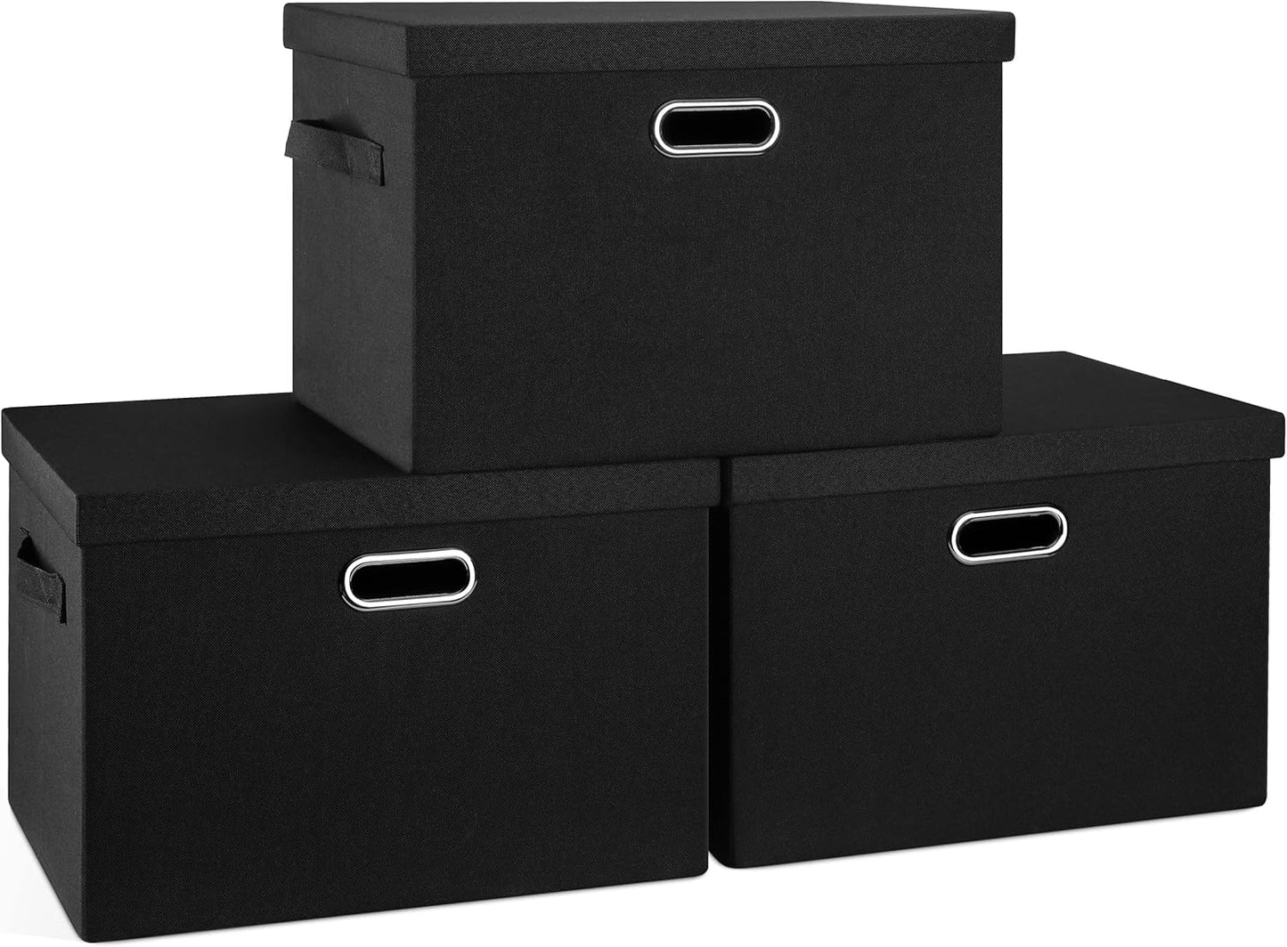 Large 17" 36 Quart Collapsible Stackable Storage Bins with Lids, 3 Packs Beige Linen Fabric Closet Boxes with Lids, Storage Cube Baskets Container Organizers for Bedroom Office(17 x12 x11)