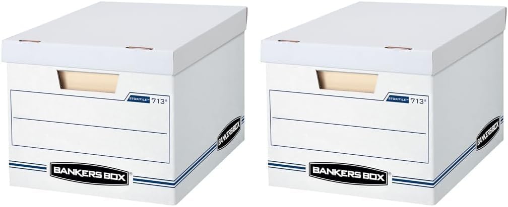Bankers Box 6 Pack (0071303) STOR/FILE Basic Duty File Storage Boxes, Standard Assembly, Lift-off Lid, Letter/Legal, White/Blue