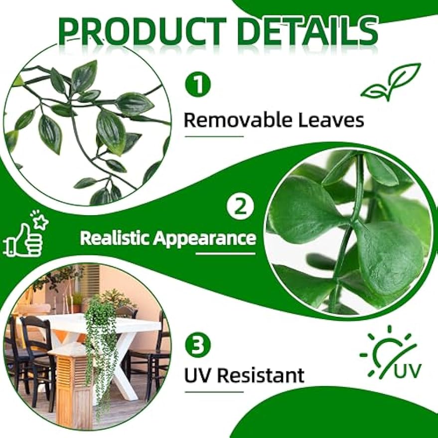 Artificial Hanging Plants for Shelf, 4 Pack Fake Potted Greenery Faux Eucalyptus Vine, Mandala Vine, String of Pearls,Pea pod Leaves in Pot for Office Living Room Bathroom Indoor Outdoor Décor